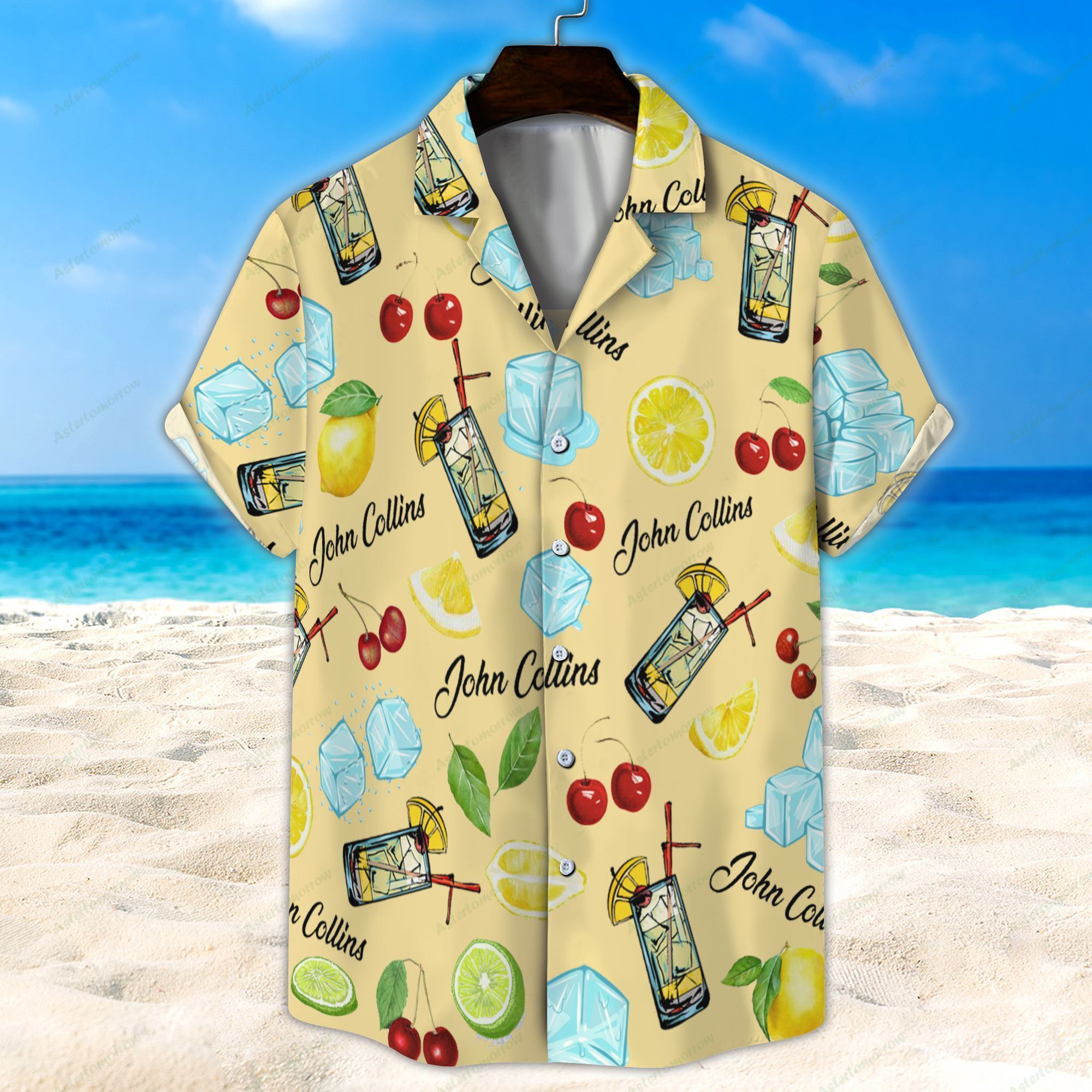 John Collins Cocktail Light Yellow Unisex Hawaiian Shirt Beach Hawaiian Ha81274