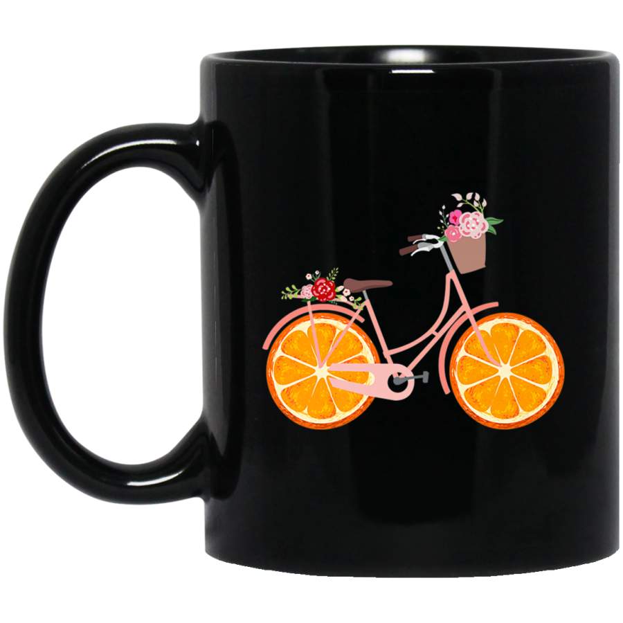 Vintage Bike Bicycle Flower Basket Orange Fruit Mug Black Mug