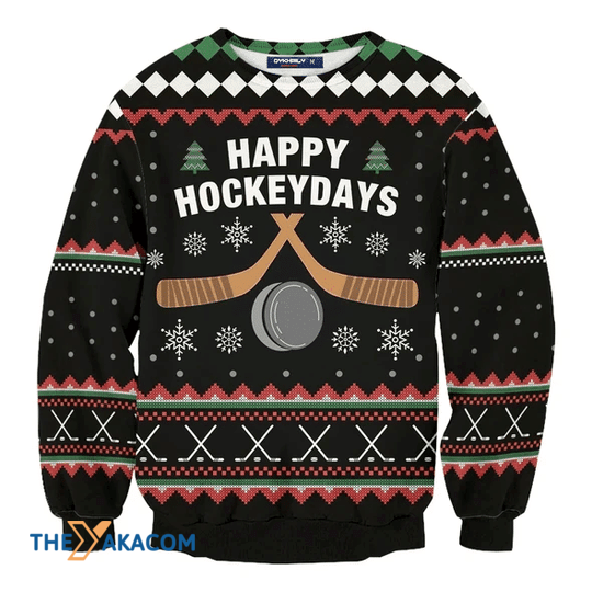 Merry Xmas And Happy Hockeydays With Special Pattern Ugly Christmas Sweater