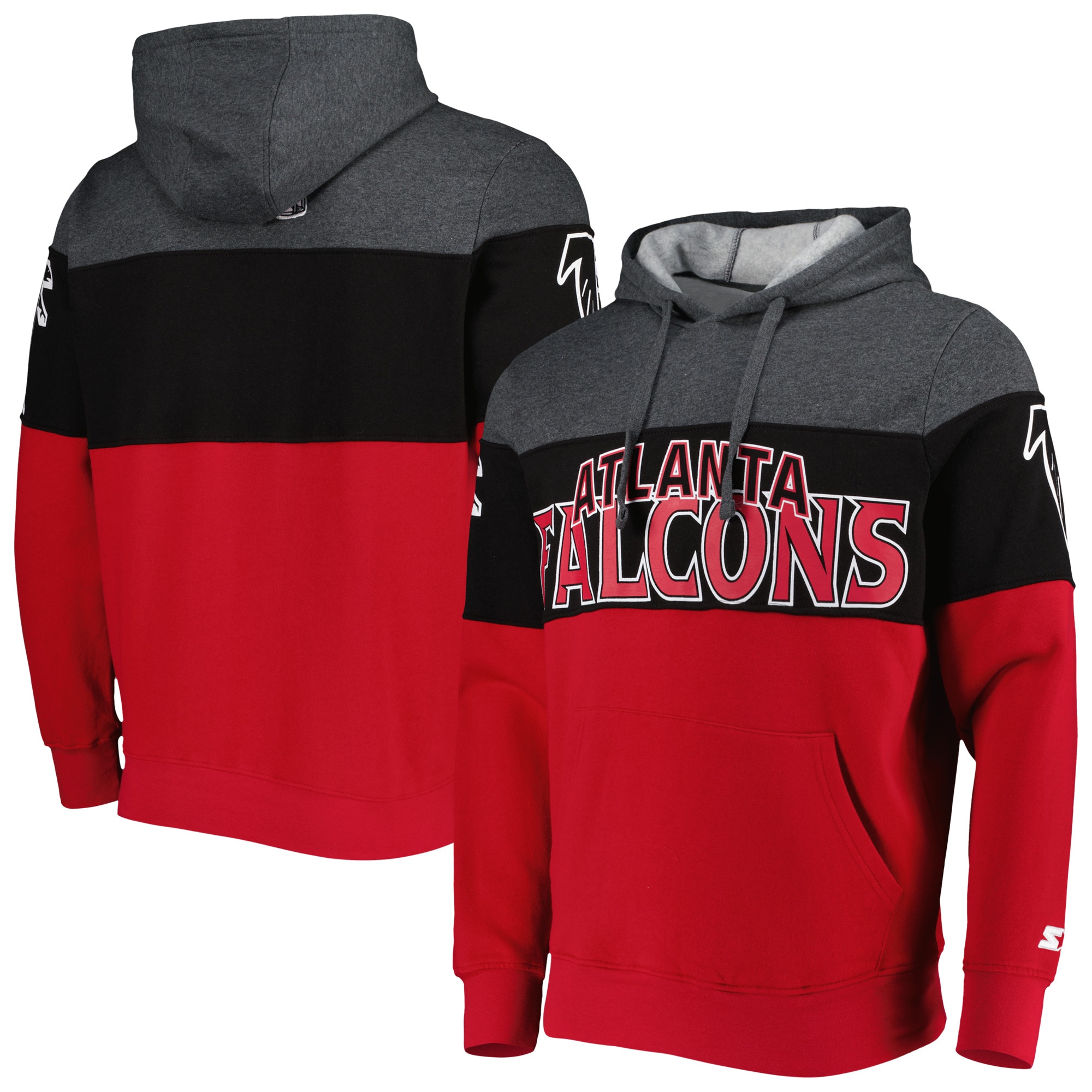 Atlanta Falcons Starter Extreme Pullover Hoodie – Heather Charcoal/Red