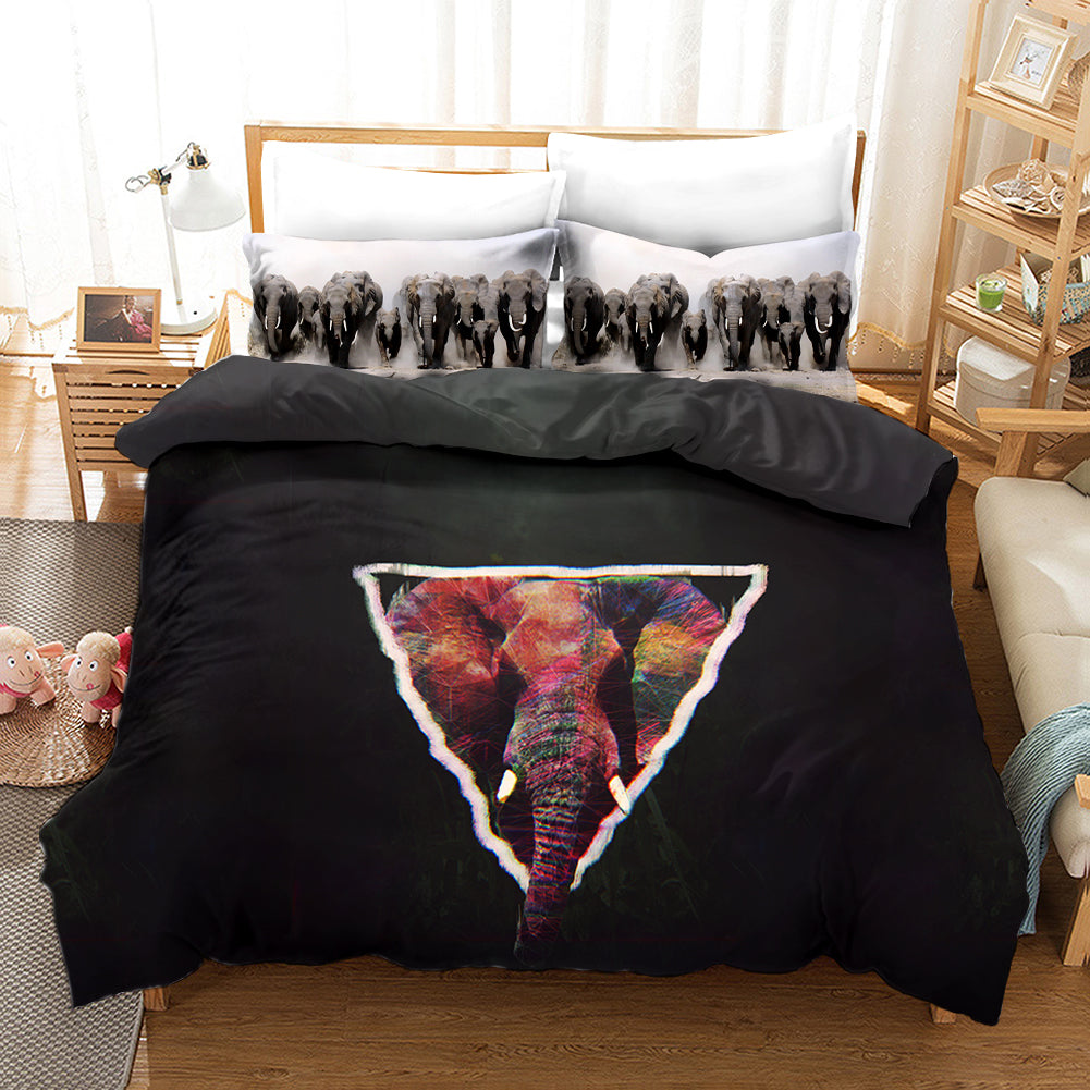 3D Elephant Black Quilt Cover Set Bedding Set Pillowcases 68