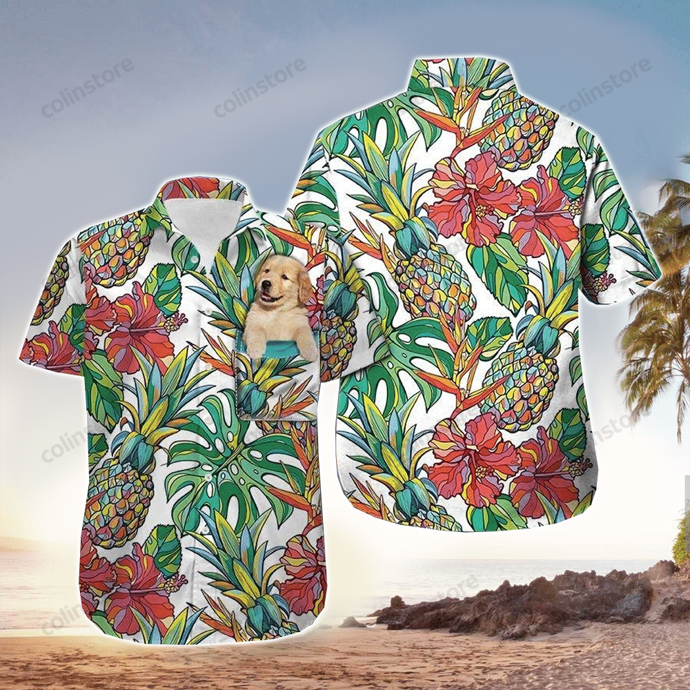 Retriever Dog Hawaii Button Up Shirt Aloha Ha25205