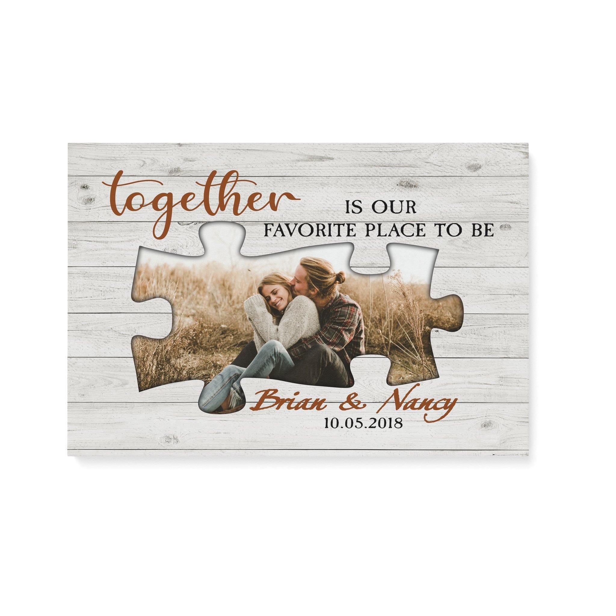 [Personalized Name, Date & Photo] Together Is Our Favorite Place To Be, Puzzle Pieces Valentine Gift For Wife Gift For Couple Home Decor Wall Art Canvas Memorial Home Decor