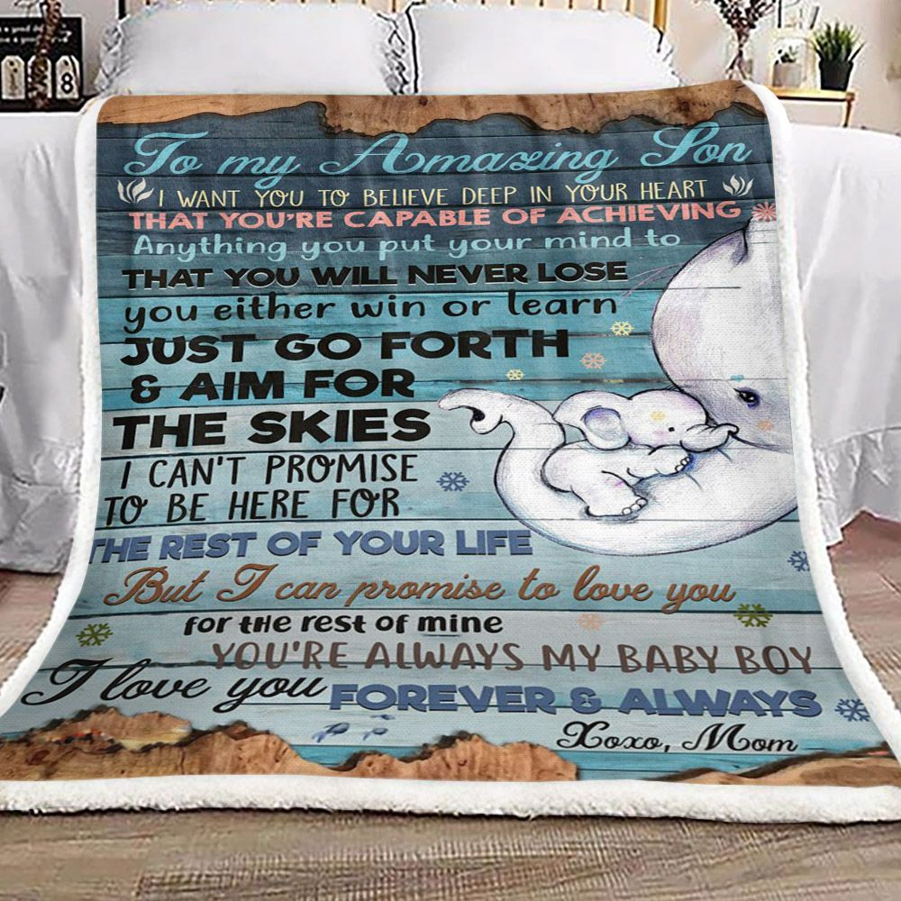 Personalized Elephant To My Son From Mom Wooden Fleece Blanket Gifts For Son Custom Name I Love You Forever And Always