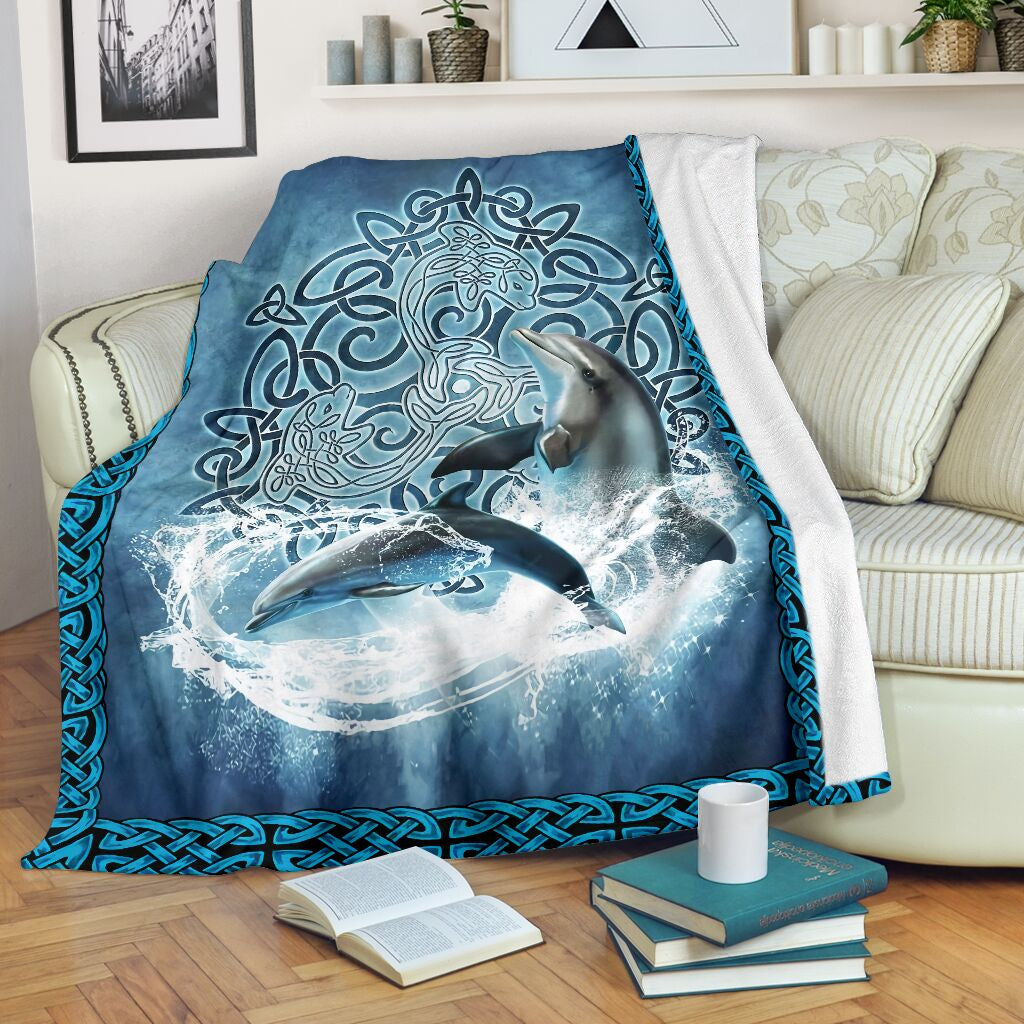 Blue Dolphin Celtic Jumping Sherpa Fleece Blanket Great Customized Blanket Gifts For Birthday Christmas Thanksgiving