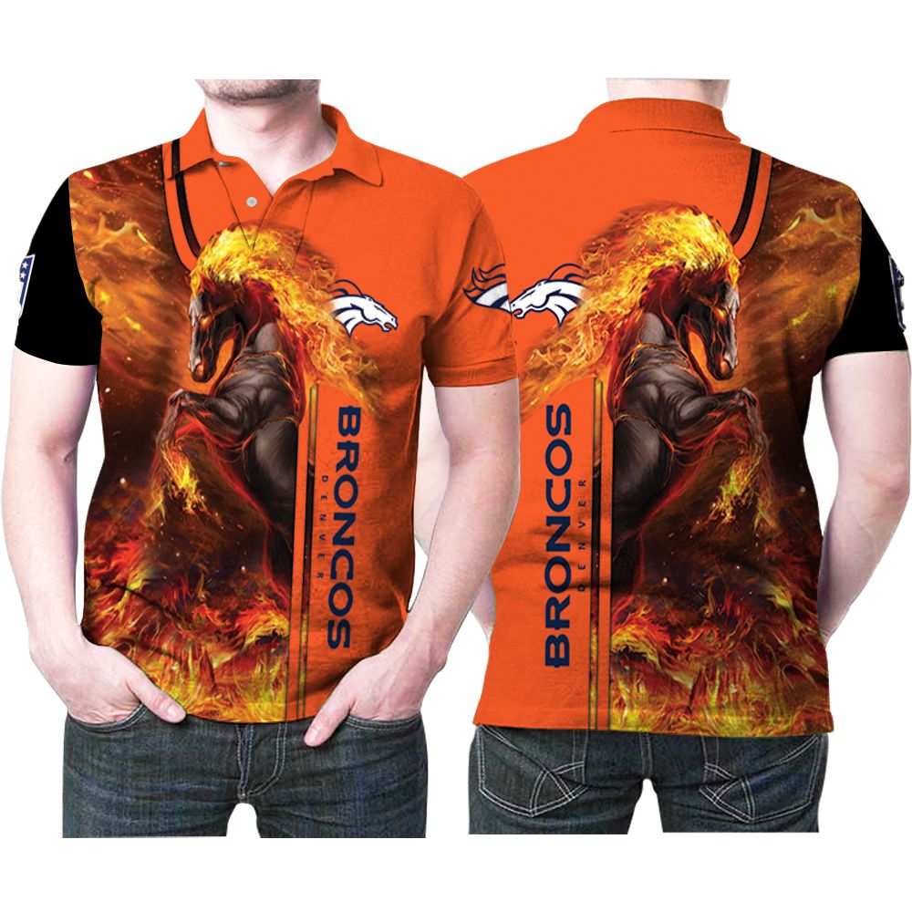 Denver Broncos Horse On Fire Cool 3D Printed Gift For Denver Broncos Fan Polo Shirt