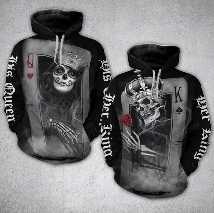 Personalized Skull His Queen Her King Couple Hoodie Jogger Set Tv051921