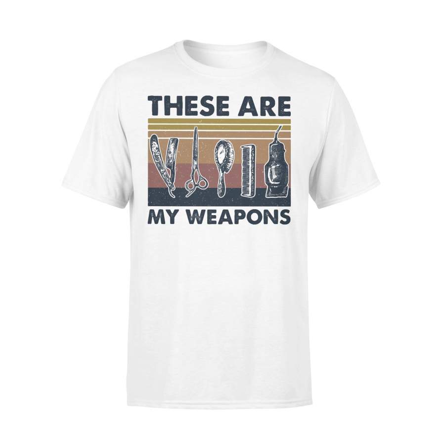 These Are My Weapons Drag Comb Straightening Machine Dryer Hairstylist Vintage Retro T-shirt