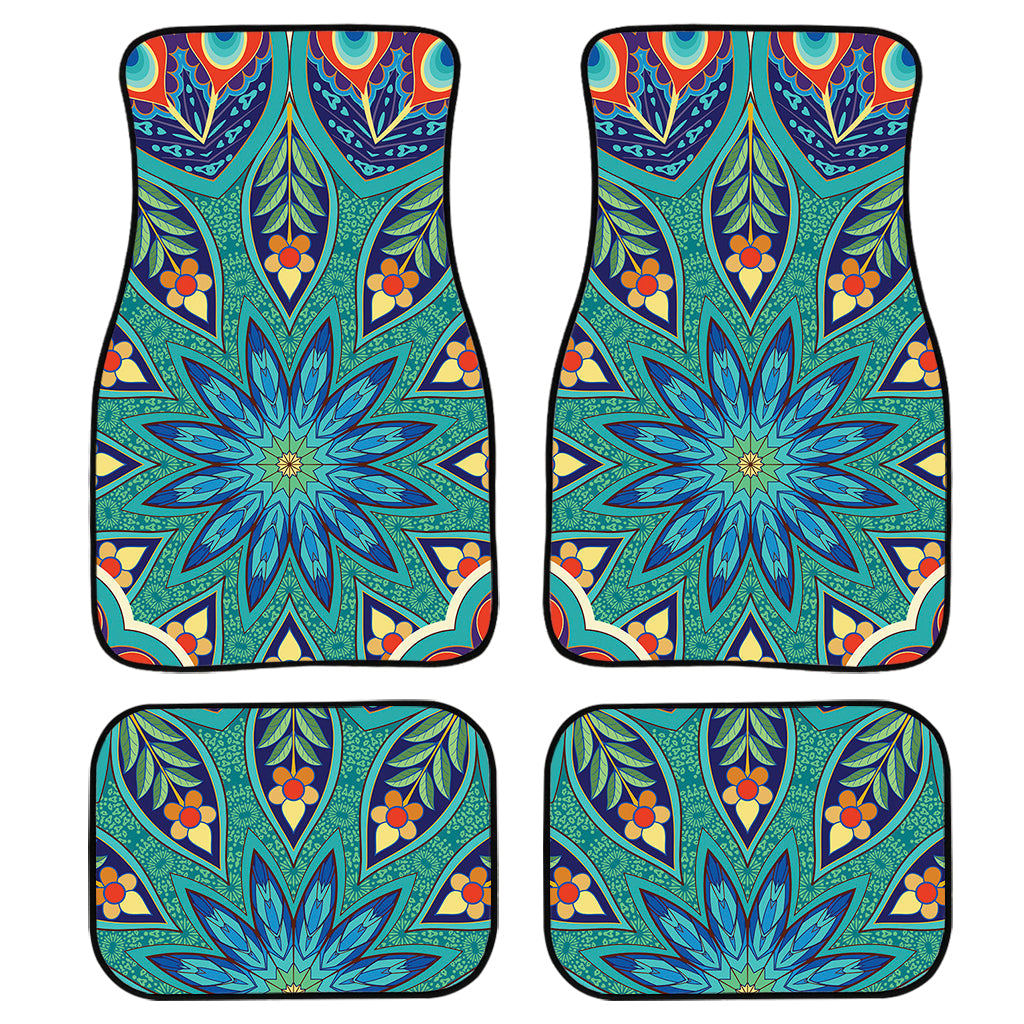 Peacock Feather Floral Pattern Print Front And Back Car Floor Mats, Front Car Mat