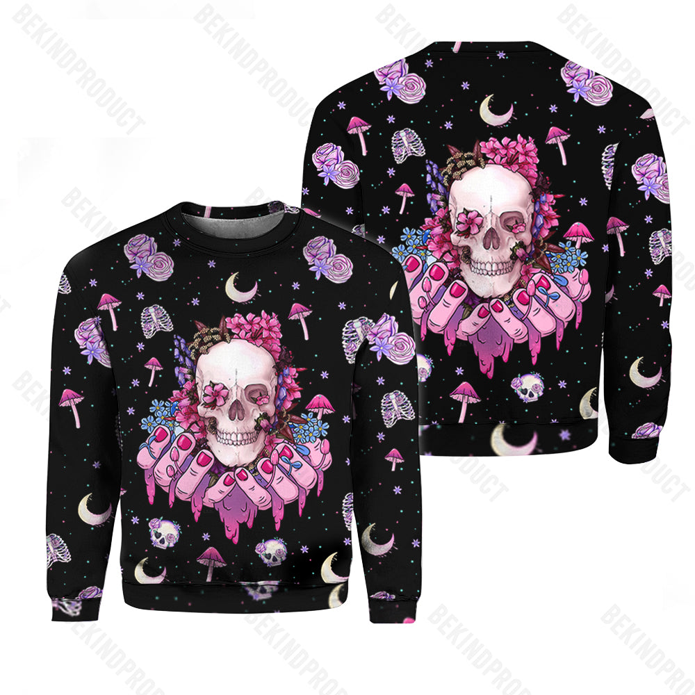 Skull Flower Halloween Crewneck Sweatshirt All Over Print Sweatshirt For Women Sweatshirt For Men Swn1196