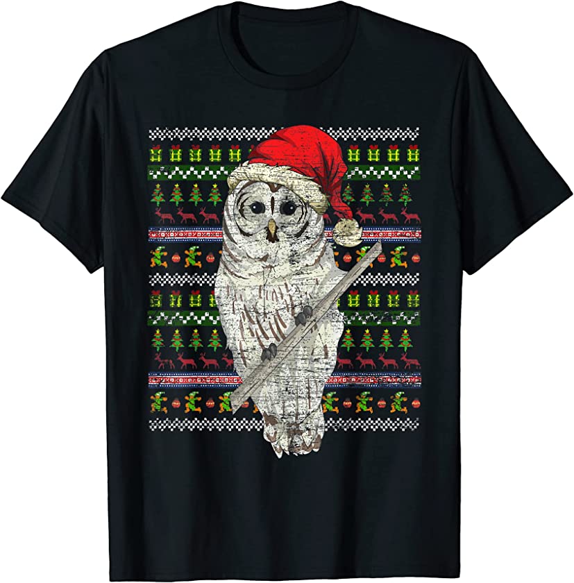 Ugly Christmas Wise Bird Santa Hat Merry Xmas Animal Owl T-Shirt