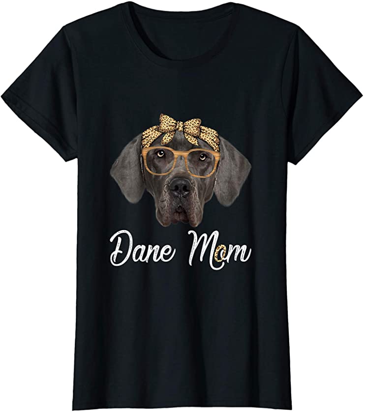 Womens Cute Dane Mom Leopard Dog Mom Mother’s Day T-Shirt