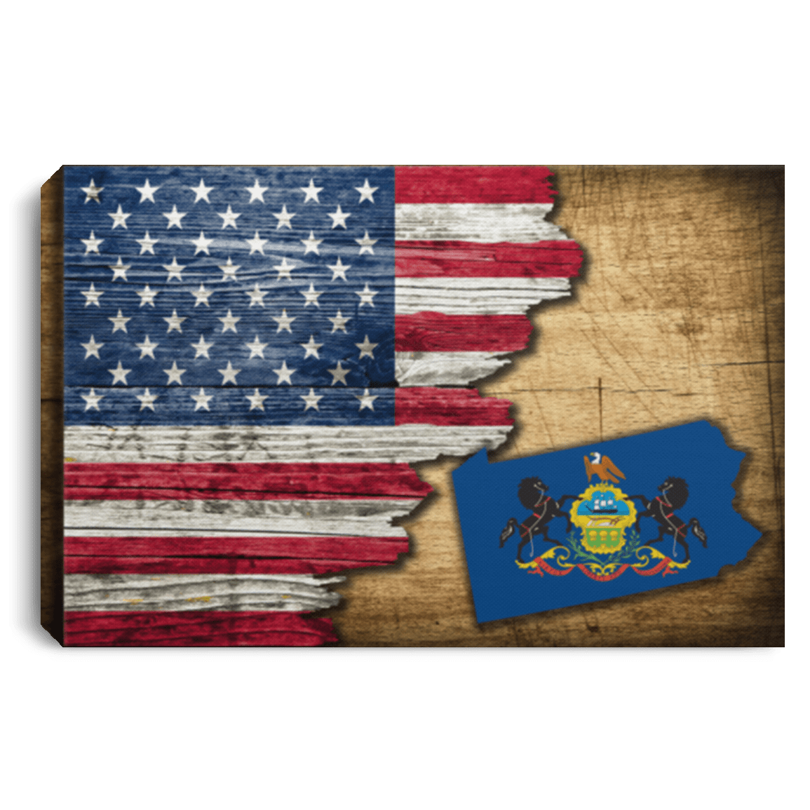 United States/Pennsylvania Flag Ripped Effect 12X8 Inches Landscape Canvas .75In Frame