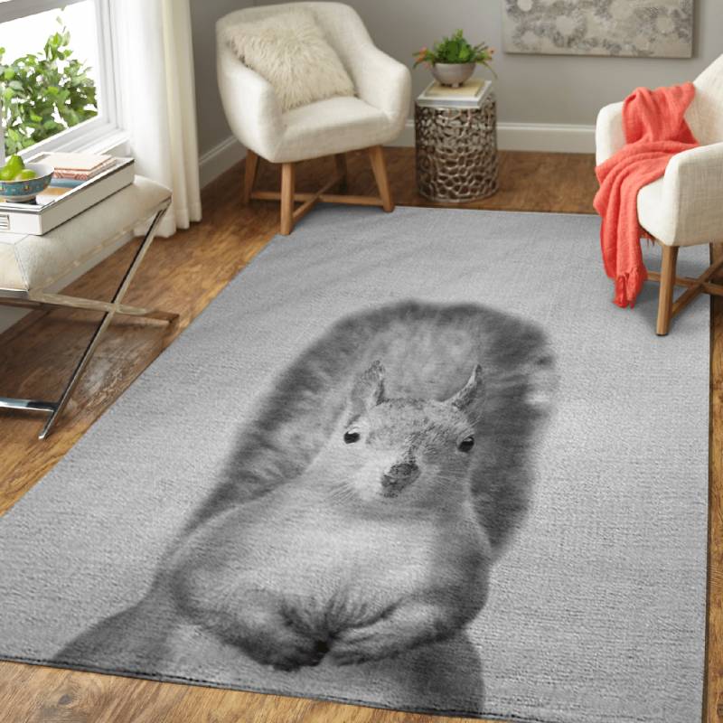 Squirrel BW – Animals Black & White Area Rug Carpet