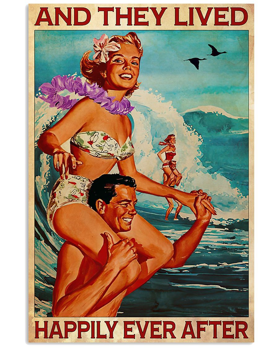 Couple Surfing They Lived Happily Ever After poster canvas