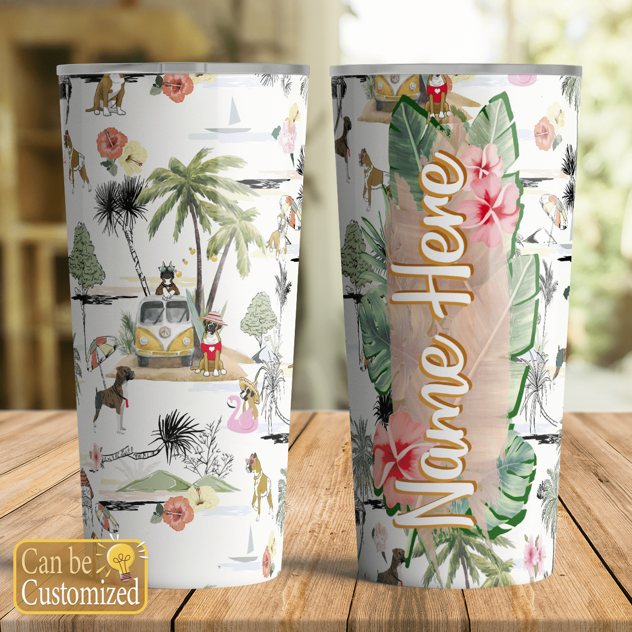 Boxer Custom Name Tumbler Hawaiian Beach Retro Ha71646