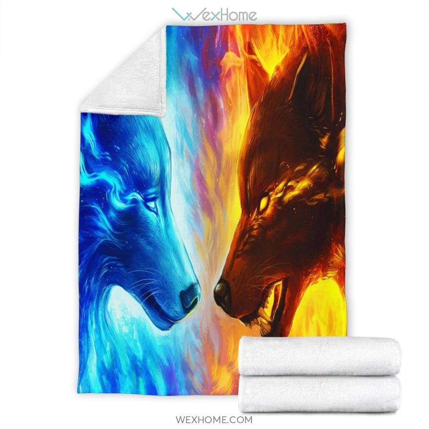 Ice And Fire Wolf Opposite Premium Blanket