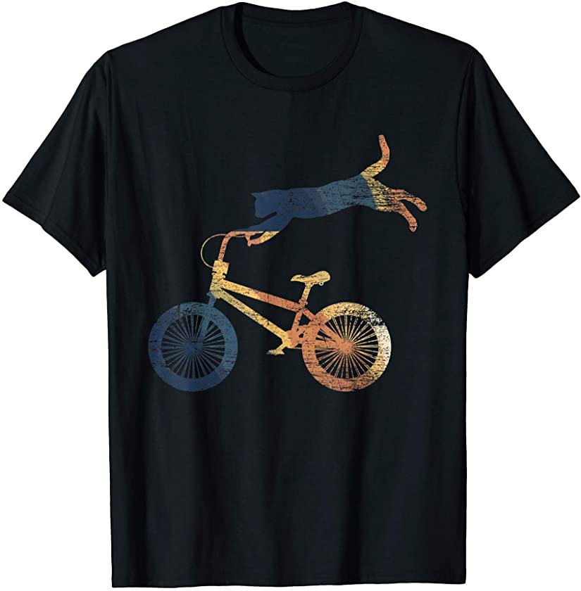 Retro Cat Funny Animal Lover Gift Cyclist BMX Pet Bicycle T-Shirt