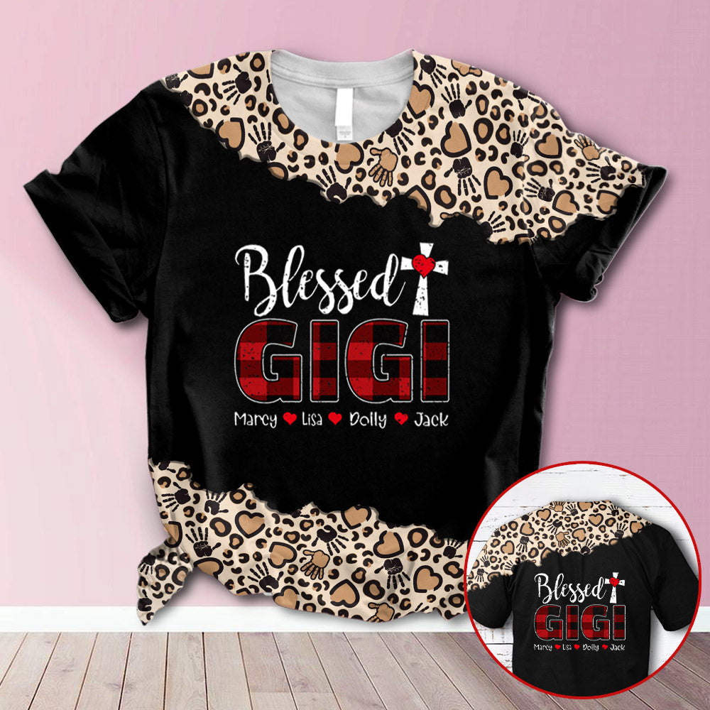 Personalized Blessed Gigi With Grandkids Leopard All Over Print Shirts, 3D Shirt For Grandma Hn98 Trhn