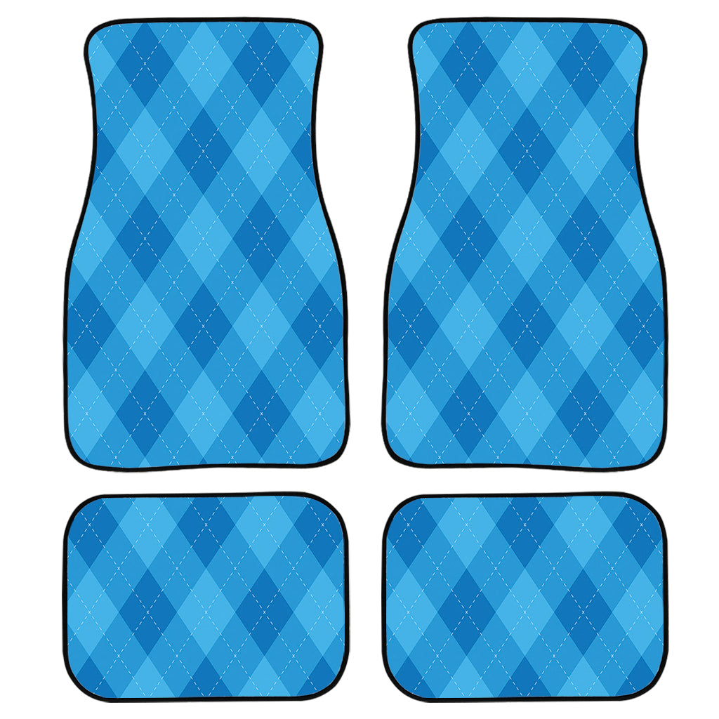 Ocean Blue Argyle Pattern Print Front And Back Car Floor Mats, Front Car Mat