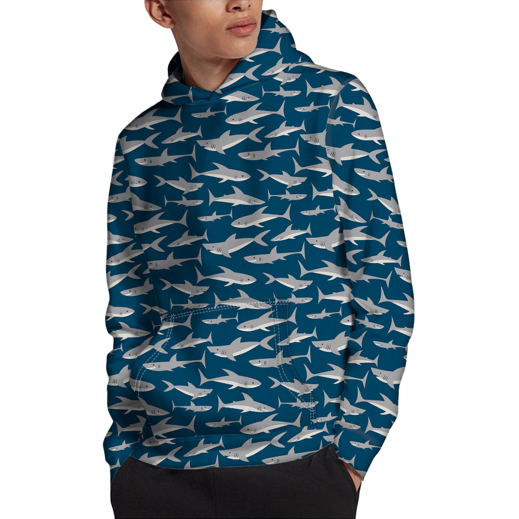 White Shark Pattern Print Pullover Hoodie