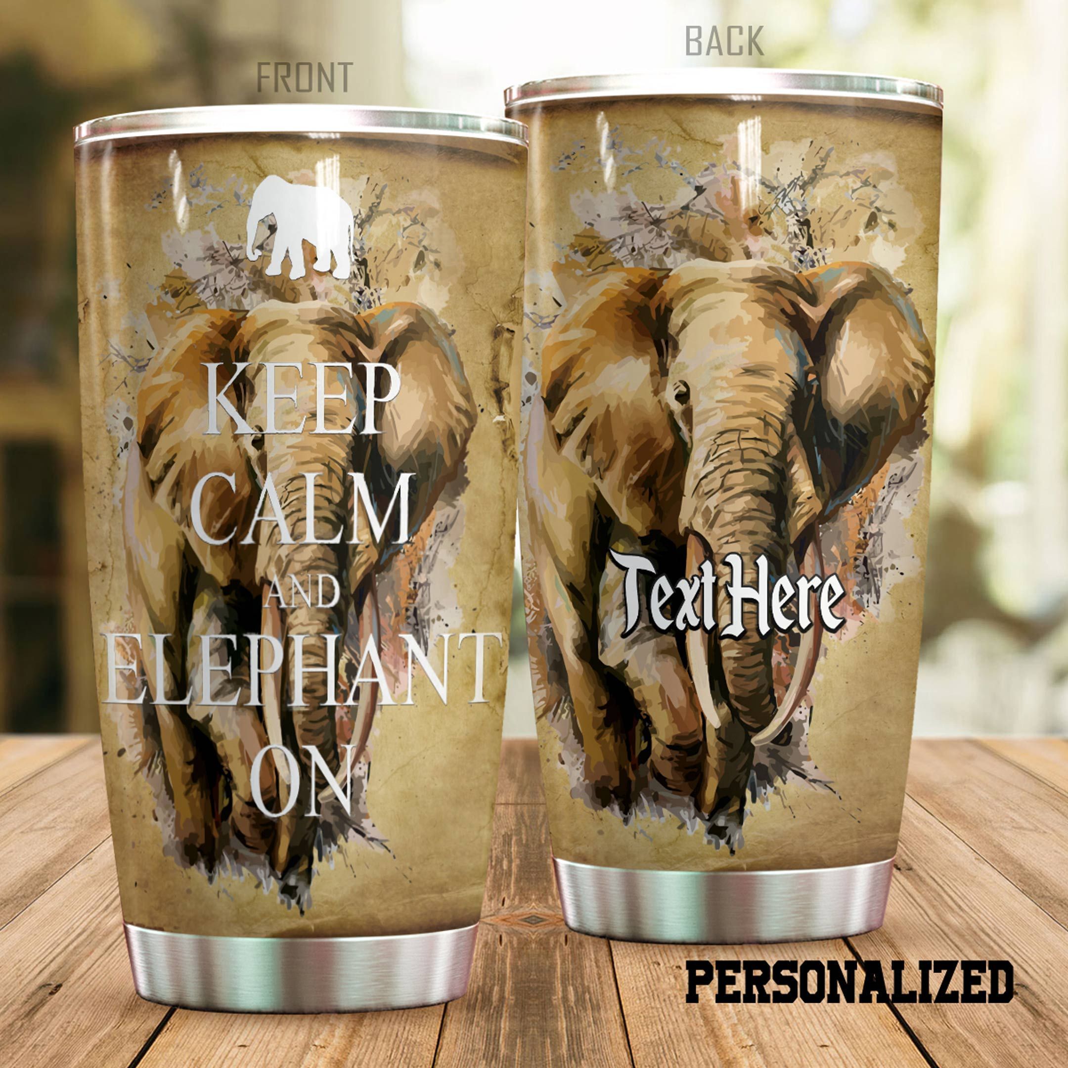 Personalized Keep Calm And Elephant On Stainless Steel Tumbler Perfect Gifts For Elephant Lover Tumbler Cups For Coffee/Tea, Great Customized Gifts For Birthday Christmas Thanksgiving