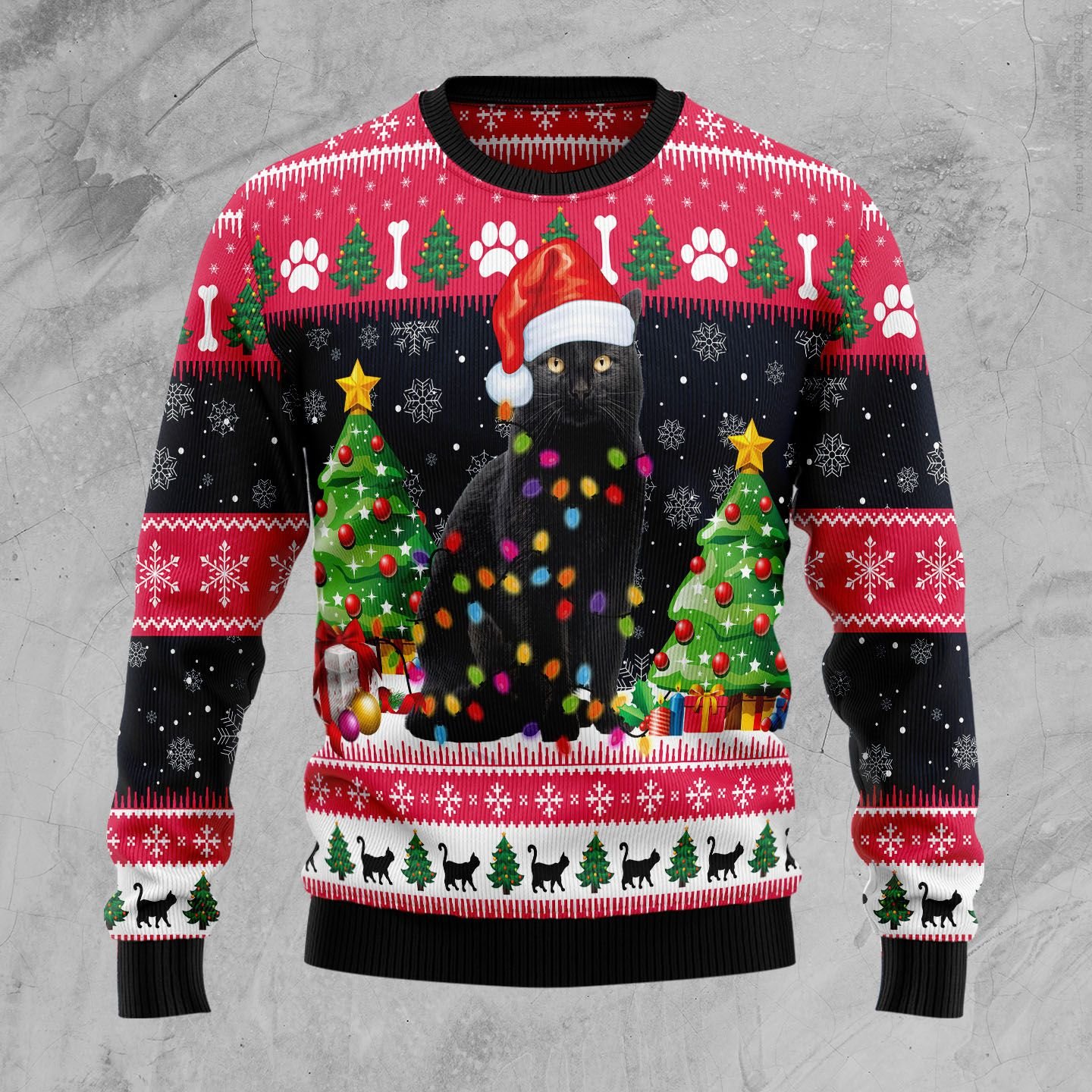 Black Cat Light Ugly Christmas Sweater | For Men & Women | Adult | Us5185