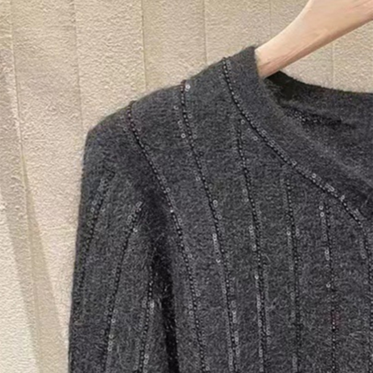 Women Three Quarter Sleeve Sweater Sequins 2022 Fall Round Neck Knitwear Pullover O-neck Slim Female Knit Cardigan alx