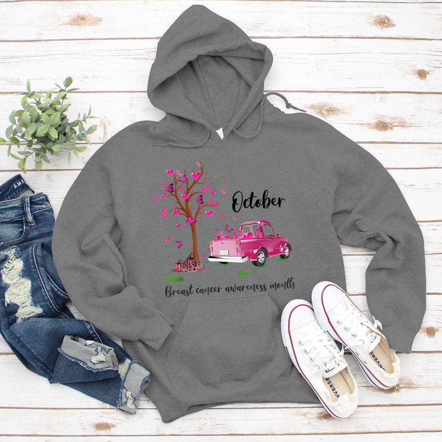 Pumpkin Pink Truck October Breast Cancer Awareness Month  Hoodie