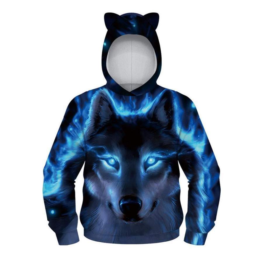 3D Print Wolf Hoodies Kids Long Sleeve Boys Girls Ear Hoodie Sweatshirts Autumn Winter Children Clothes Casual Pullovers Tops