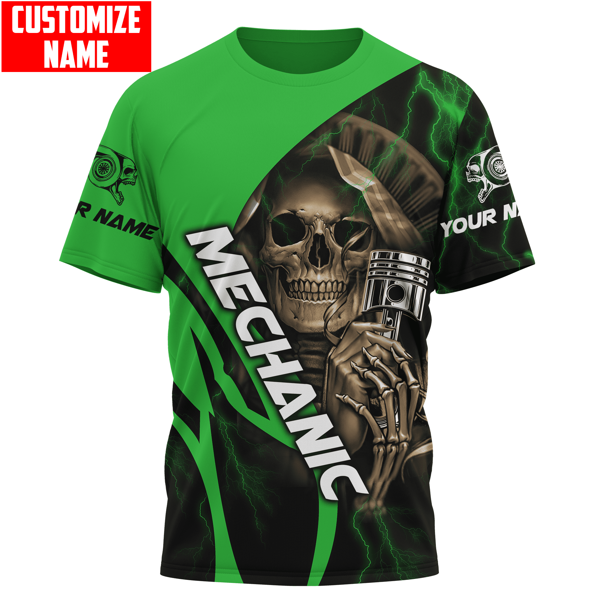 Mechanic 3D T Shirt, Custom Name Mechanic Skull Shirts For Men And Women