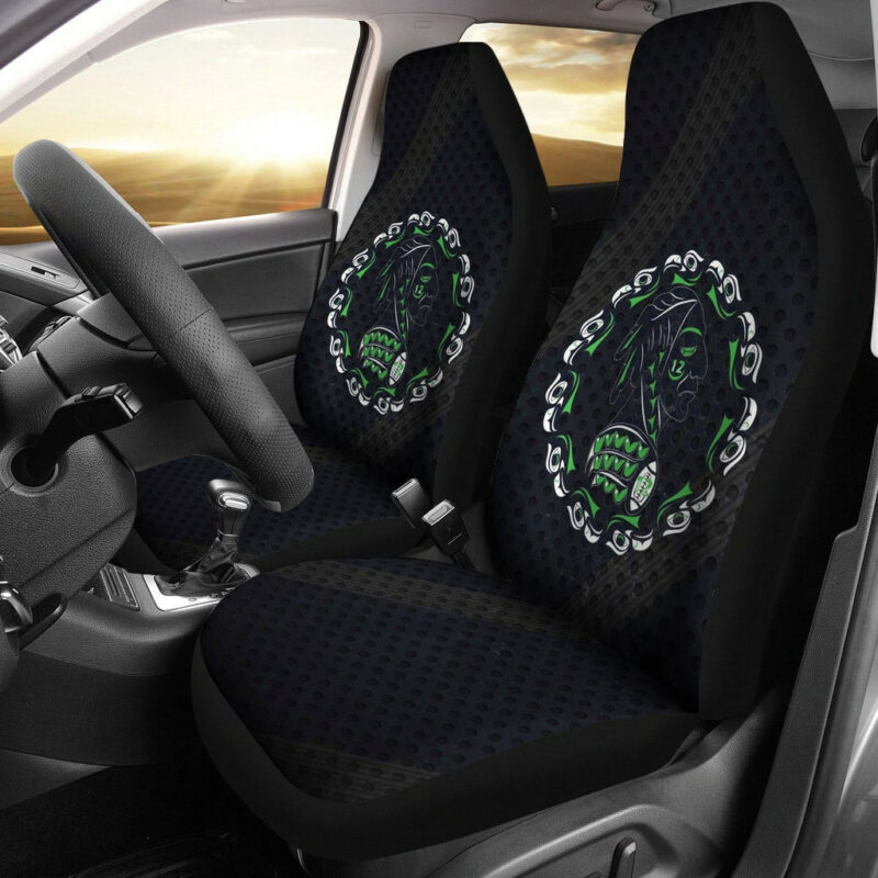 American Football Team Car Seat Covers – Seattle Seahawks Eyes Ring Aboriginal Head Seat Covers