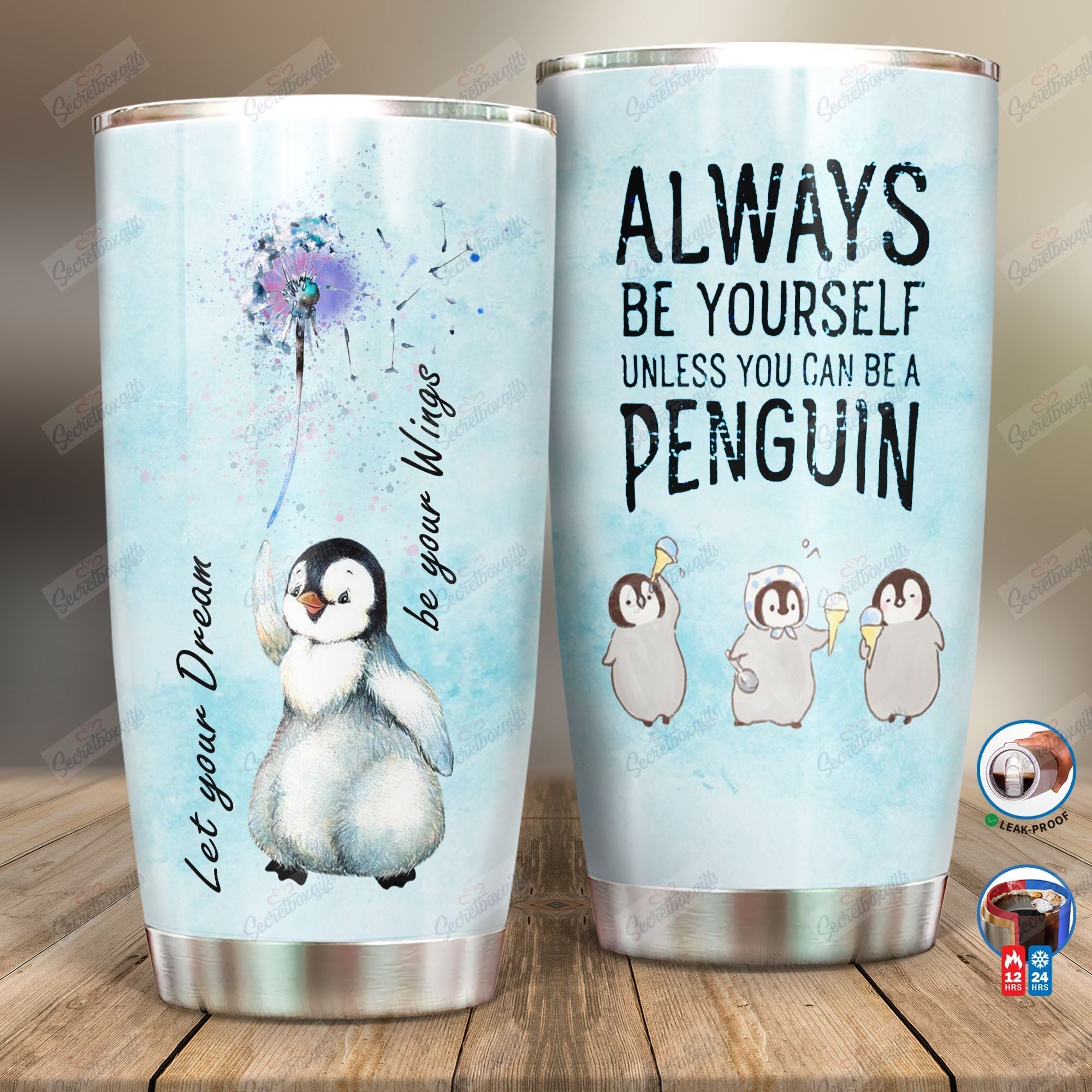 Personalized Penguin Dandelion Ni0501002Yj Stainless Steel Tumbler Customize Name, Text, Number