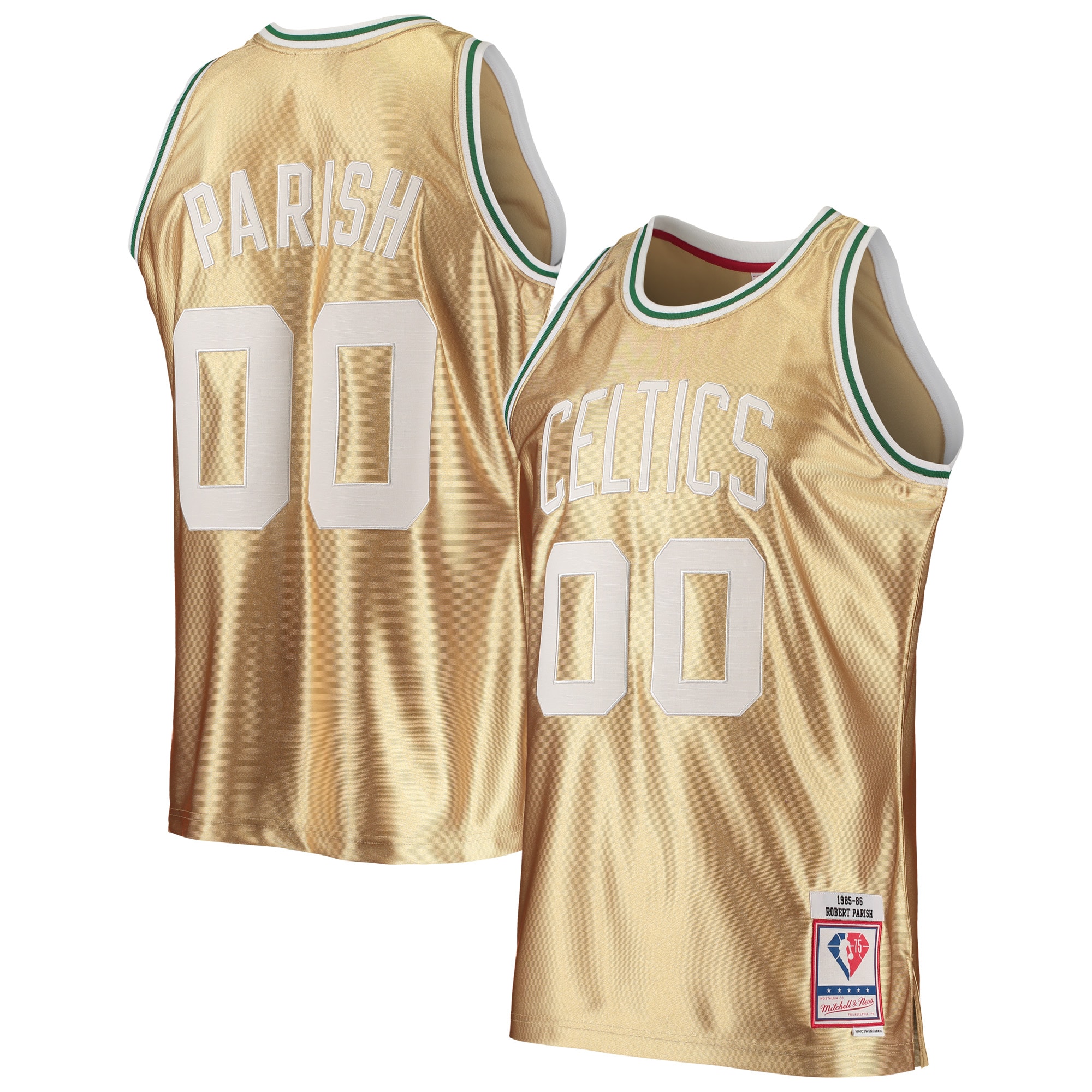 Robert Parish Boston Celtics Mitchell & Ness 75th Anniversary 1985/86 Hardwood Classics Swingman Jersey – Gold