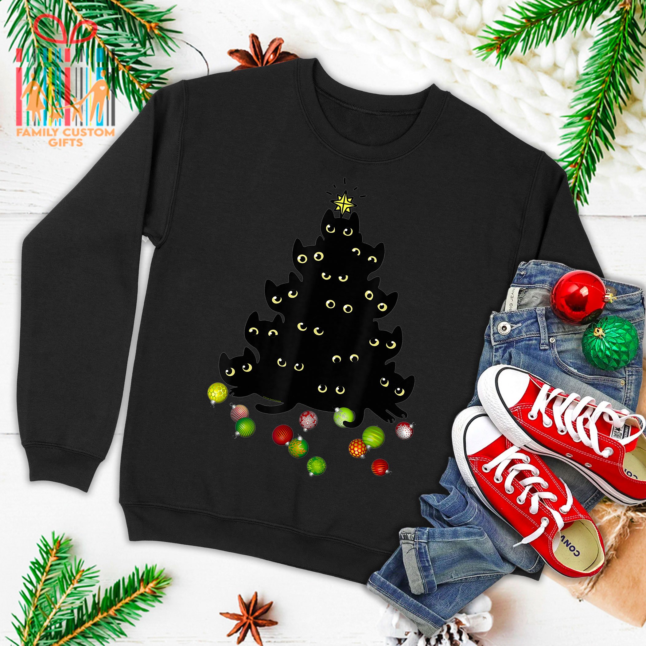 Cat Lovers Cute And Funny Holiday Tree Christmas Ugly Christmas Sweater T-Shirt