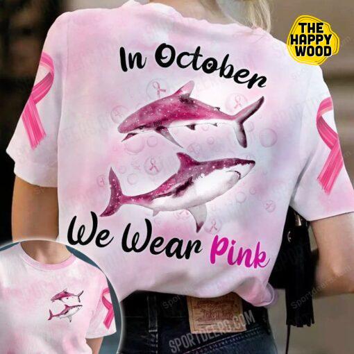 Shark In October We Wear Pink All-Over Print T-Shirt Sweatshirt