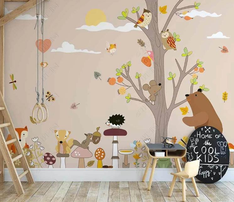 3D Northern Europe Hand-Painted  Forest Animal  Wall Mural Wallpaper Sww1325