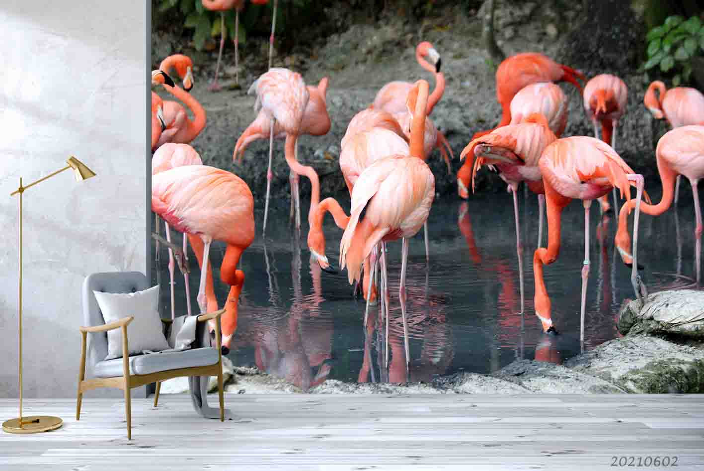 3D Africa Animal Flamingos Wall Mural Wallpaper Sww1023