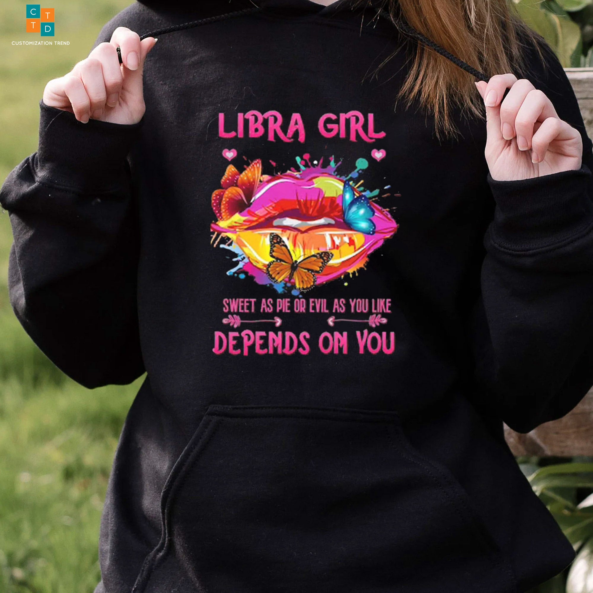 Libra Girl Sweet At Pie Or Evil As You Like Depends On You Mouth Butterfly Hoodie, Shirt