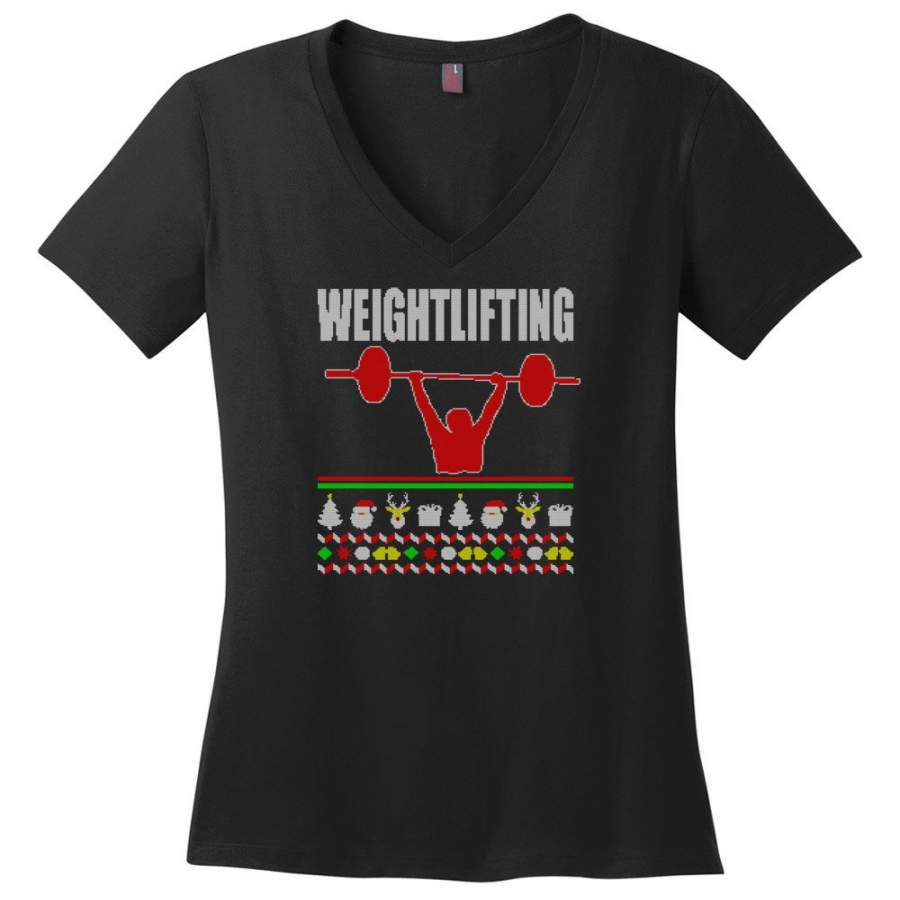 Volleyball Ugly Christmas Sweater Ladies V-Neck