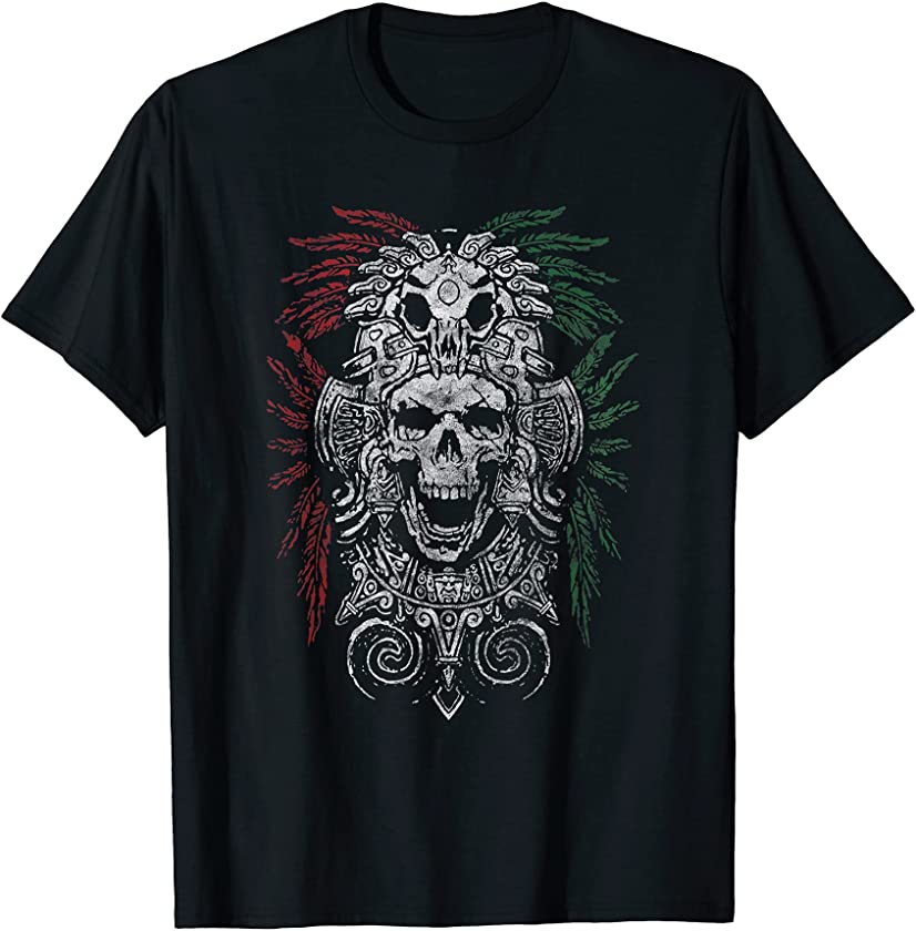 Ancient Aztec King Mexican Skull Mayas Mask Calavera Azteca T-Shirt