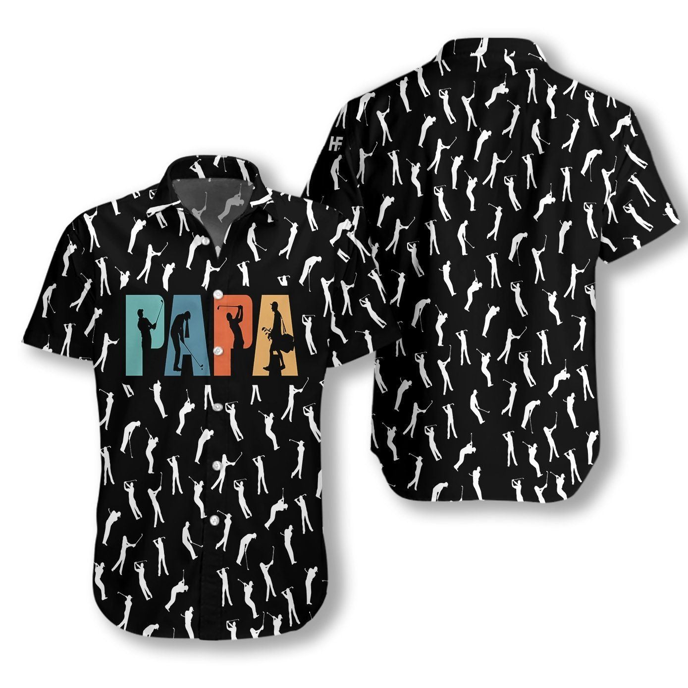 Father Golfing Hawaiian Shirt Papa Posing Pattern Black White Aloha Ha22646