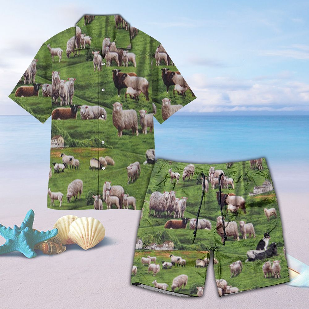 Sheep Unisex Hawaii Shirt + Beach Short, Farm Hawaii Shirt