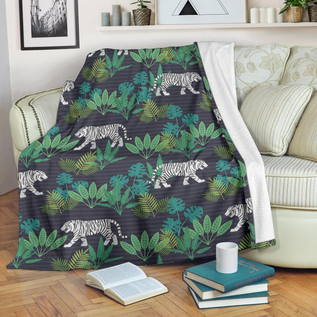 White Bengal Tigers Tropical Plant Premium Blanket