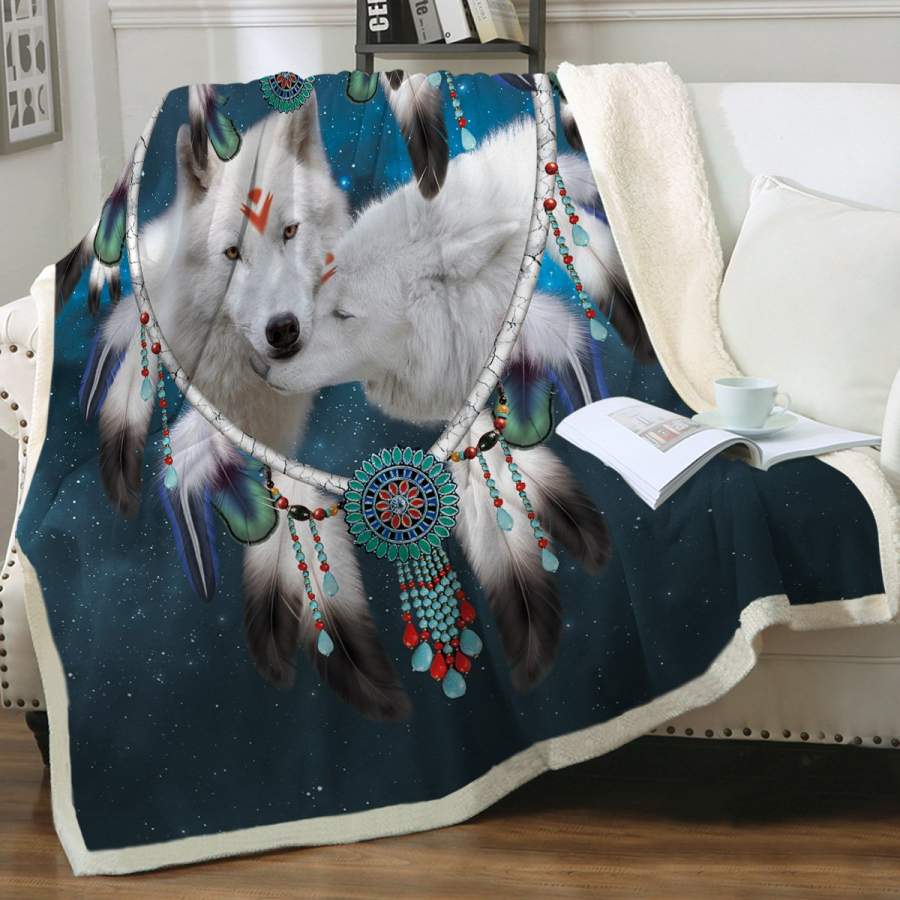 Wolves Heart Dreamcatcher Sherpa Blanket