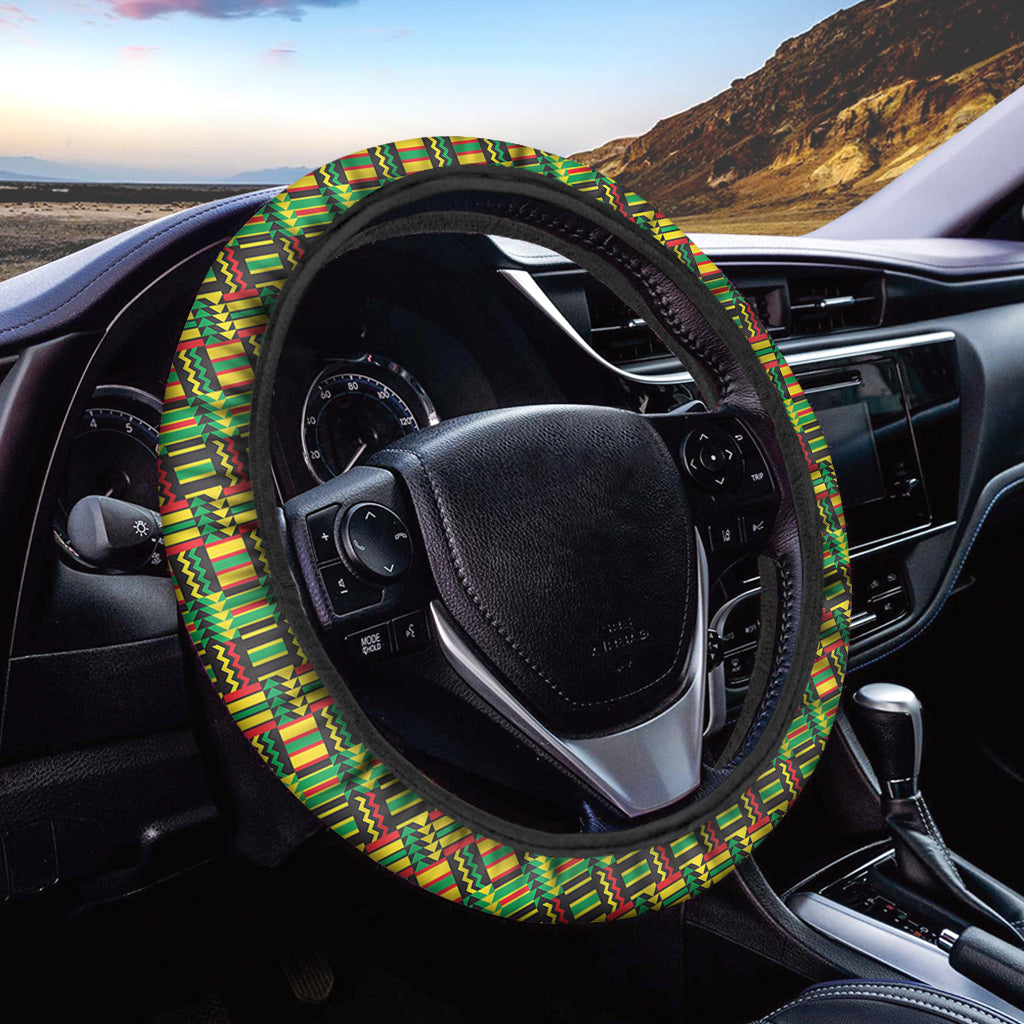 West African Kente Tribal Pattern Print Car Steering Wheel Cover