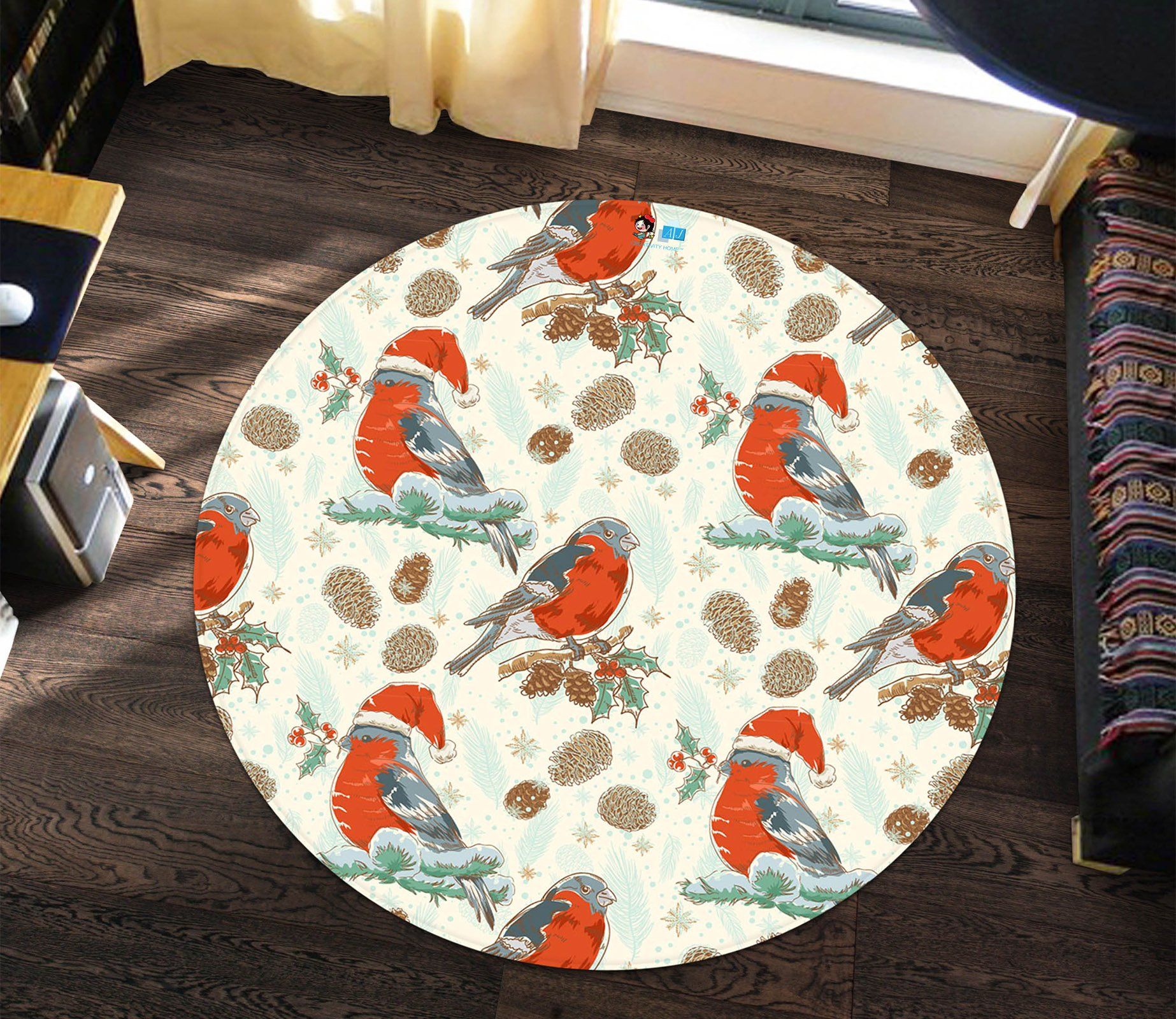 3d Bird Wearing Hat 66016 Christmas Round Rug Home Decor Xmas