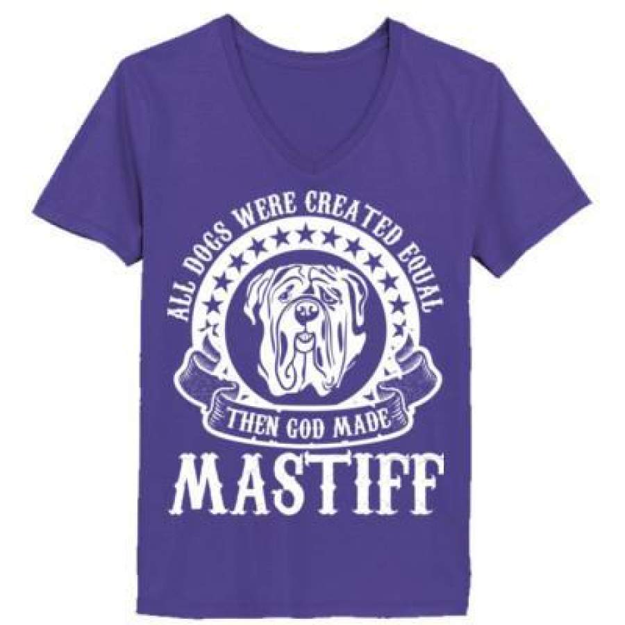 AGR All Dogs Were Created Equal God Made Mastiff – Ladies’ V-Neck T-Shirt