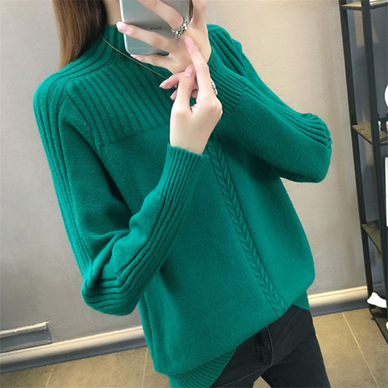 Warm Turtleneck Sweater Women 2021 Autumn Winter Long Sleeve Pullover Sweater Female Knitted Tops Loose Royal blue Jumper Ladies alx