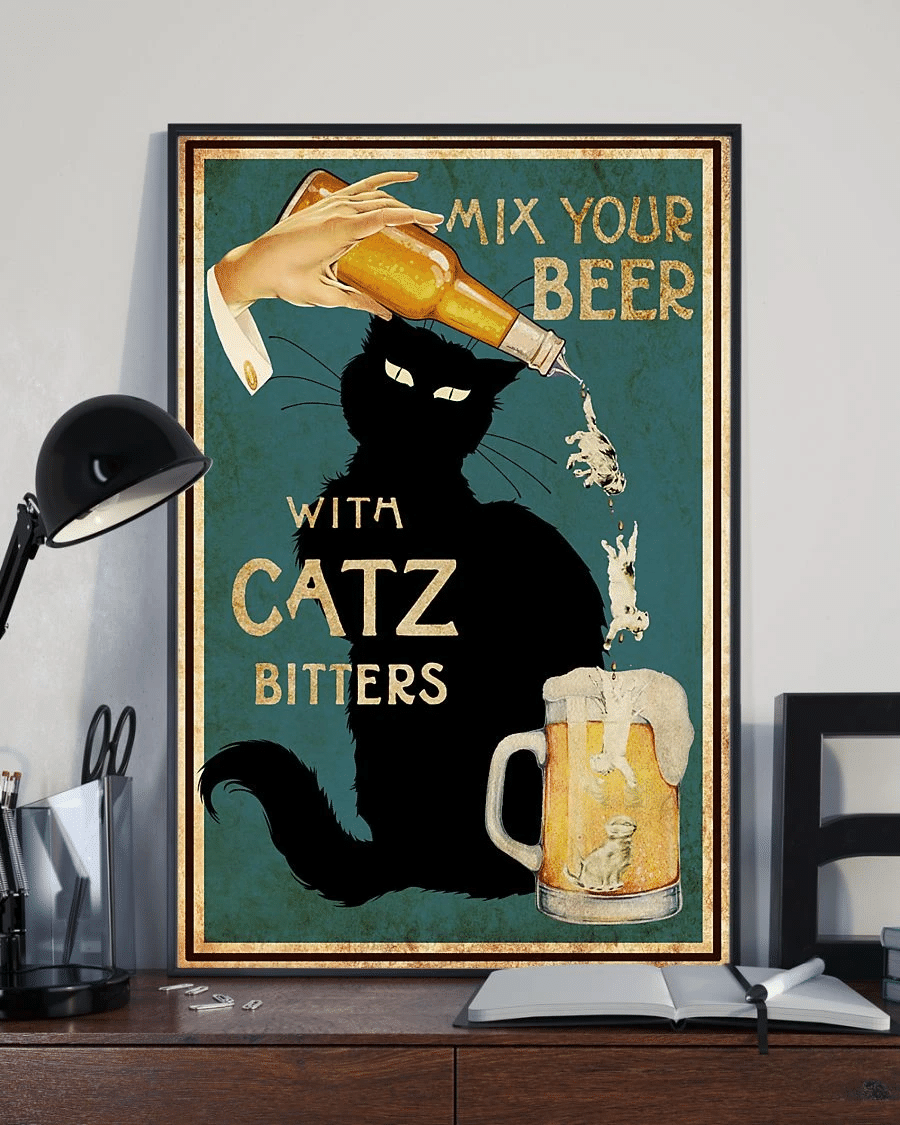 Black Cat And Beer Poster Canvas – Mix Your Beer With Catz Bitters Vintage Home Decor Wall Art Evg80068